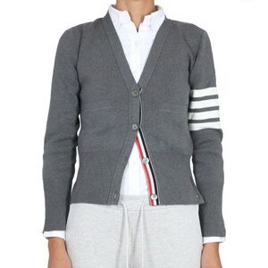 Thom Browne Charcoal Cardigan with Red Accents